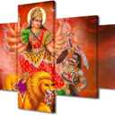 Bedroom Decor Wall Art Maa Durga Poster Print on Canvas 5 Pieces Hinduism Cultural Wall Decorations for Living Room, Office Modern Artwork for Home Walls Ready to Hang (50''Wx 24''H)