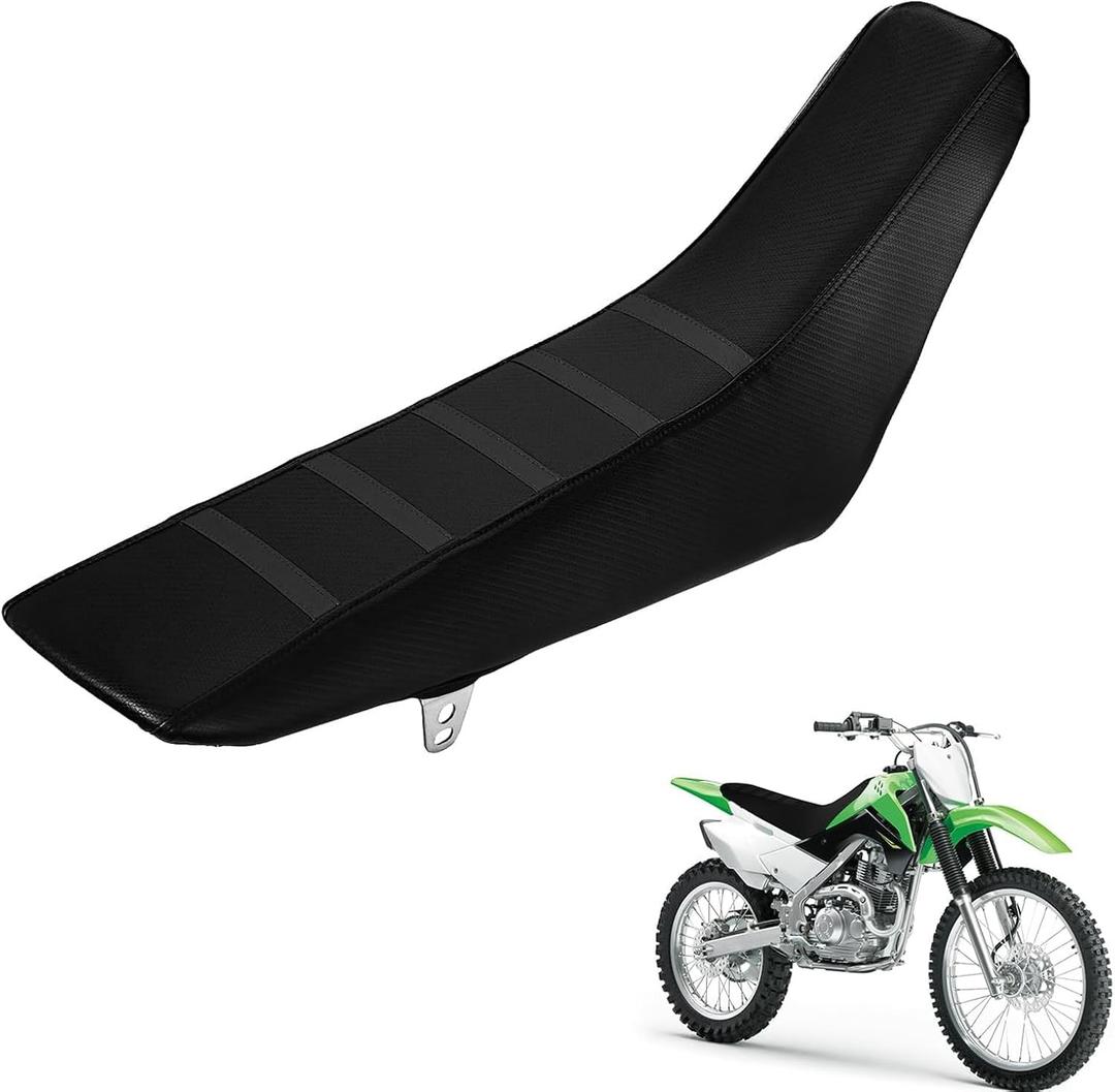 Ribbed Dirt Bike Seat Cover Gripper Soft for KLX 140 KLX140 KLX140G KLX140L KLX140R KLX140RF 2015-2024 Pit Bike Non-Slip Surface Protector Black