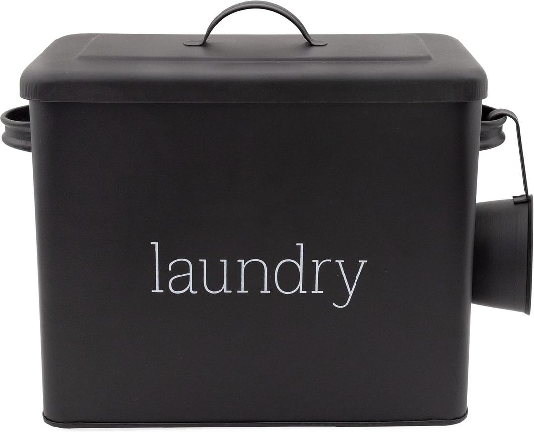 AuldHome Design Enamelware Laundry Powder Container (Black), Enamelware Detergent Bin w/ Scoop