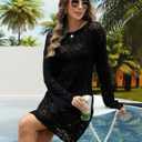 CiCiBird Women Swimsuit Crochet Cover Up Swim Bathing Suit Swimwear Summer Bikini Beach Dress (Black, L)