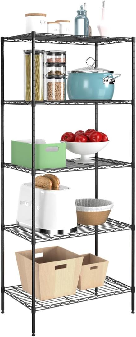 PayLessHere Shelves Shelf Wire Shelving Heavy Duty Storage 5 Tier Shelves with Adjustable Height Sturdy Steel Construction Certified by NSF Maximum 1250lbs Capacity Easy Assembly (Black, 241460)