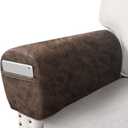 ANARACHON Leather Look Couch Arm Covers Set of 2 Armrest Covers for Sofa Chair Arm Protectors Stretch Armchair Slipcovers with Pockets Washable Spandex Fabric (Large, Brown)