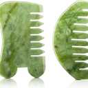BBTO 2 Pcs Jade Comb for Scalp Massage Gua sha Comb for Head Body spa Hair Multifunctional Handheld Massage Tools(Round, Classic Style)