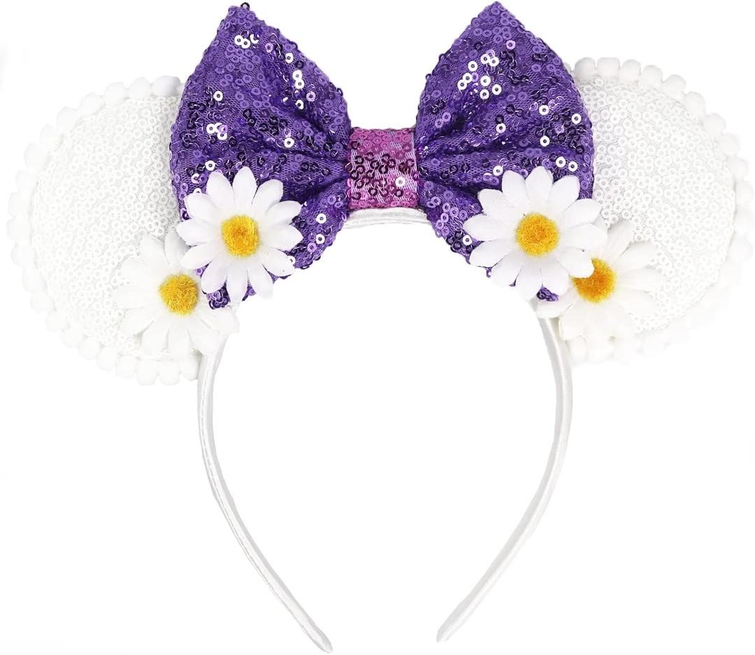 FACHPINT Daisy Mouse Ears, White Mouse Headband for Anyone, Cute Mini Ears for Theme Park Accessories
