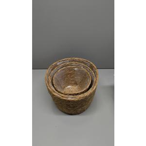 Juvale Seagrass Indoor Planter Set with Plastic Lining, 3 Small Woven Wicker Baskets for Plants, Flower (3 Sizes)