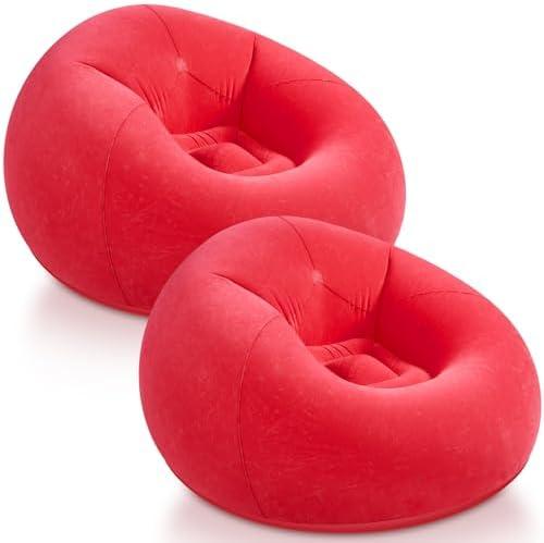 Realspring Inflatable Sofa Bean Bag Lounge Chair Lazy Sofa Folding Portable Chair for Living Room Bedroom Balcony Reading Room (Red, 2 Pcs)