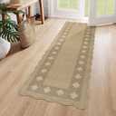 LIVEBOX Scalloped Easy Jute Diamond Rug for Kitchen, Washable 2x6 Runner Tan Rugs for Entryway, Geometric Checkered Indoor Outdoor Farmhouse Non Slip Rug Modern Carpet Door Mat for Porch Hallway