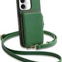 Keallce Case for iPhone 16 6.1'' Case Wallet, Crossbody Zipper Purse with RFID Blocking Card Slots Kickstand, Detachable Lanyard & Handstrap Flip Folio Leather iPhone Cover for iPhone 16, Green