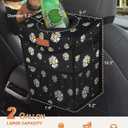 Pritent Car Trash Can with Lid, Cute Leakproof Car Trash Garbage Bag Hanging Vehicle Trash Bin Small Portable Automotive Garbage Cans Organizer for Back/Front Seat/Console(Trapezoid,Black Flower)
