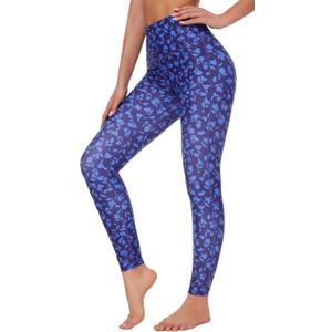 Ubestyle UPF 50+ High Waist Women's Swim Pants Swim Leggings Swimming Tights Rash Guard Pants Sun Protective (Navy Flower)
