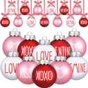 Vinsot 24 Pcs Valentines Day Ball Ornaments Pink Red White Ornaments 2.36 Inch Plastic Tree Decorations Kiss Be Mine Love Hanging Decorations Valentines Decor for Tree Home Wreath Party Decor
