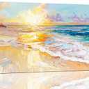 AmoyArt Ocean Wall Art for Living Room, Beach Canvas Wall-Decor for Bedroom, Sunset Picture Print for Home, Size 48x24 Inches