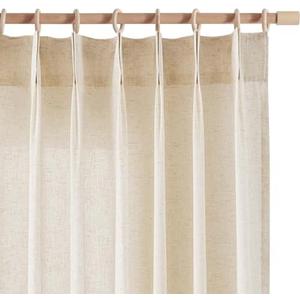 jinchan Pinch Pleated Linen Curtains for Living Room, 96 Inches Long Beige Curtains, Natural Linen Farmhouse Curtains Pinch Pleated Curtains with Hooks Window Curtain, 2 Panels Ecru