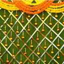 5x3ft India Pooja Photography Backdrop Yellow Flower Green Flower Wall Hindu Photography Background Indian Wedding Puja Ganpati Pooja Traditional Mehndi Festival for Kids Adult Studio Video