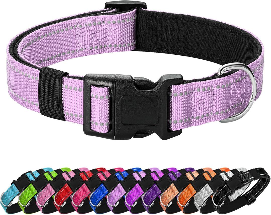 Reflective Dog Collar Padded with Soft Neoprene Breathable Quick Release Basic Dog Collars for Medium Dogs Lavender, Medium 