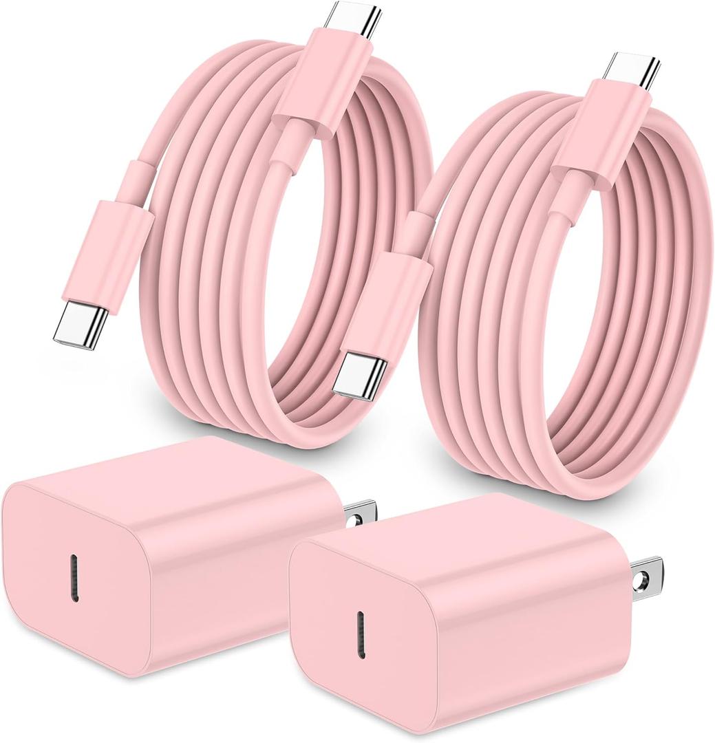 iPhone 17 16 15 Charger Fast Charging,2Pack 20W Apple iPad USB C Wall Chrager Block with 6FT USB C to C Cable for iPhone 17/Pro/Pro Max/17 Air/ 16/16 Pro/16 Pro Max/15/Plus/Pro/Pro Max (Pink)