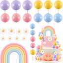 Rainbow Cake Topper 26Pcs Macaroon Balls Cake Decorations with Flower Groovy Cake Toppers Daisy Themed Cake Decorations Colorful Ball Cupcake Cake Decor for Girl Bohemian Hippie Wedding Party