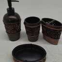 Essentra Home 4-Piece Bronze Bathroom Accessory Set, Complete Set Includes: Toothbrush Holder, Lotion Dispenser, Tumbler and Soap Dish