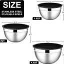 E-far Mixing Bowls with Lids, 6-Piece Stainless Steel Salad Bowls Metal Nesting Bowls for Baking Cooking and Prepping, Airtight Lids & Stackable Design, Size 4.5, 3, 1.5 QT (Black)