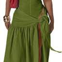 Two Piece Skirt Set Women Sexy Halter Backless Bodysuit and Wrap Tied High Split Summer Maxi Skirt Set, Army Green, Small