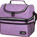 OPUX Lunch Box For Women, Insulated Large Lunch Bag Adult Work, Double Decker Lunchbox Meal Prep, Dual Compartment Leakproof Lunch Cooler, Soft Lunch Pail Tote for Girls Kids School (Purple 16 Cans)