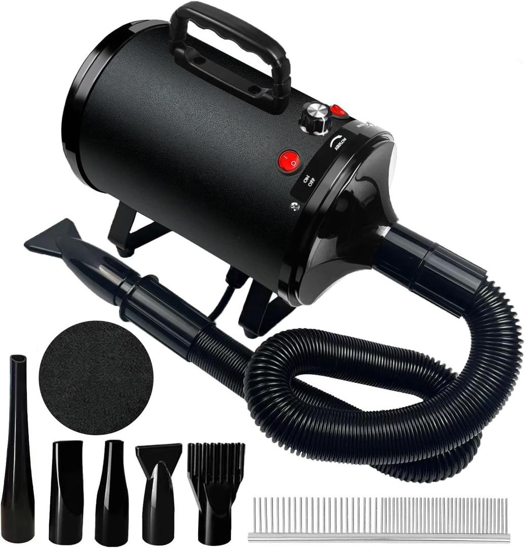 High Velocity Professional Dog Grooming Dryer,Dog Hair Dryer,Adjustable Temperature and Speed,with 4 Nozzles,Perfect for Pet Grooming at Home