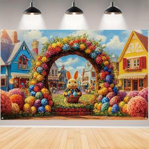 Easter Backdrop,Spring Easter Background Photography Banner Colorful Eggs Rabbits Backdrops for Kids Children Party Decorations and Supplies-71x43 inch (Watercolor)