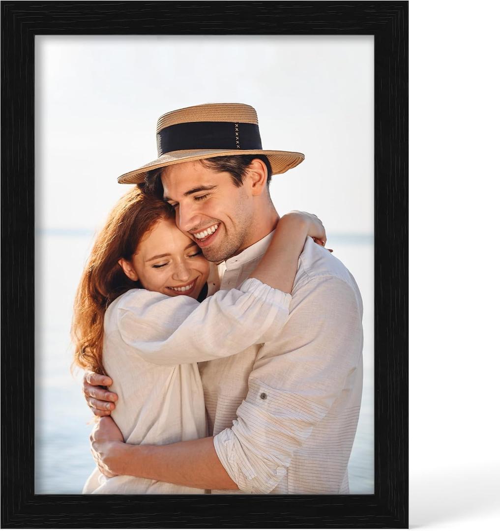 YESKAY 9x12 Picture Frame - 9 x 12 Photo Frame Made of Solid Oak Wood and Real Glass,Display Picture 2 Opening 5x7 with Mat or 9x12 Without Mat for Wall & Tabletop(Color Black)