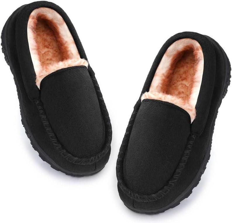 Boys & Girls Moccasin Memory Foam Kids House Slippers - Nonslip Indoor & Outdoor, US 12