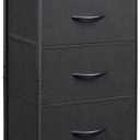 WLIVE Dresser with 3 Drawers, Fabric Nightstand, Cabinet with Wheels, Organizer Storage Dresser for Bedroom, Office, Closets, Sturdy Steel Frame, Easy Pull Handle, Rustic Brown Wood Grain Print