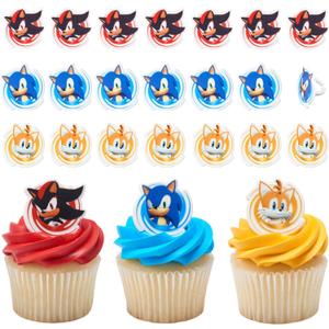 DecoPac Sonic the Hedgehog Rings, Cupcake Decorations Featuring Sonic, Tails, and Shadow - 24 Pack