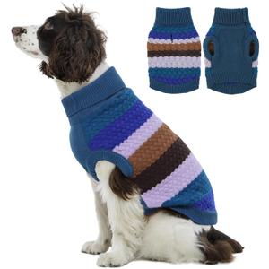 Kuoser Large Dog Sweater, Turtleneck Knit Dog Sweaters for Large Dogs Colorful Strips Pet Knitted Vest Warm Clothes, Soft Puppy Sweater Thermal Sweatshirt for Xmas Holiday Cold Weather, Blue XL (X-Large (Chest: 21.3''; Weight: 16 - 23LB))