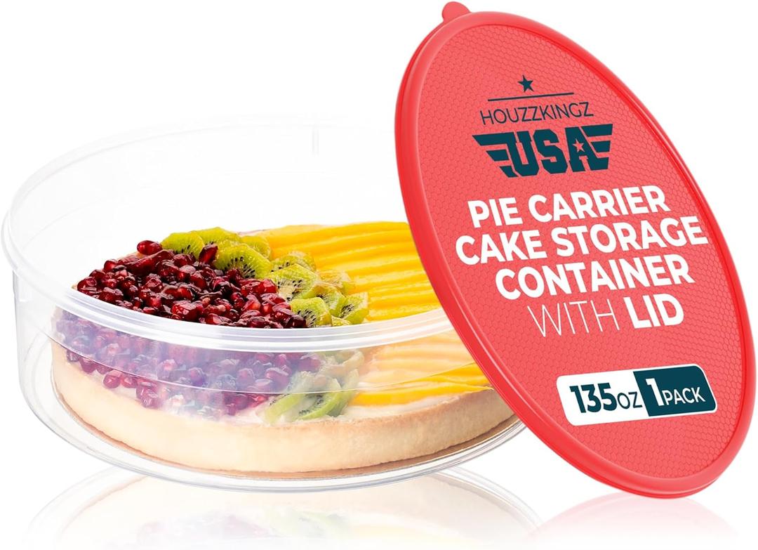 Pie Carrier Cake Storage Container with Lid | 10.5" Large Round Plastic Cupcake Cheesecake Muffin Flan Cookie Airtight Tortilla Holder | Pie Keeper Transport Container