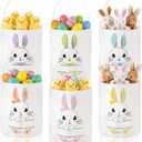 Photect 6 Pack Easter Baskets for Kids, Canvas Bunny Bucket Bags with Handles, Reusable Egg Hunt Tote Sacks, Pastel Colorful for Spring DIY Monogram & Party Favor Treats Goody Bags(Lovely)