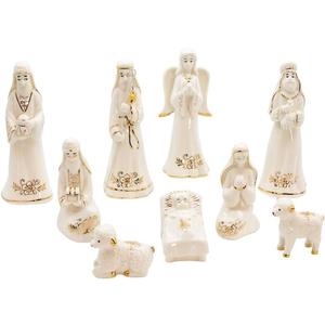 Kurt S. Adler Gold and White Table, 9 Piece Nativity Set, 2-6.75-Inches