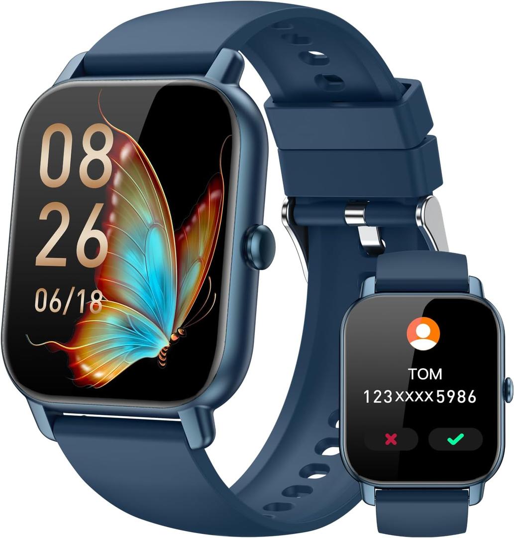 Smart Watches for Women(Answer/Make Call),1.85 inch HD Fitness Tracker Watch with Activity Counter/Sleep Monitor/ 110+ Sports Modes, IP68 Waterproof Smart Watch for Andriod iPhone iOS Compatible,Blue