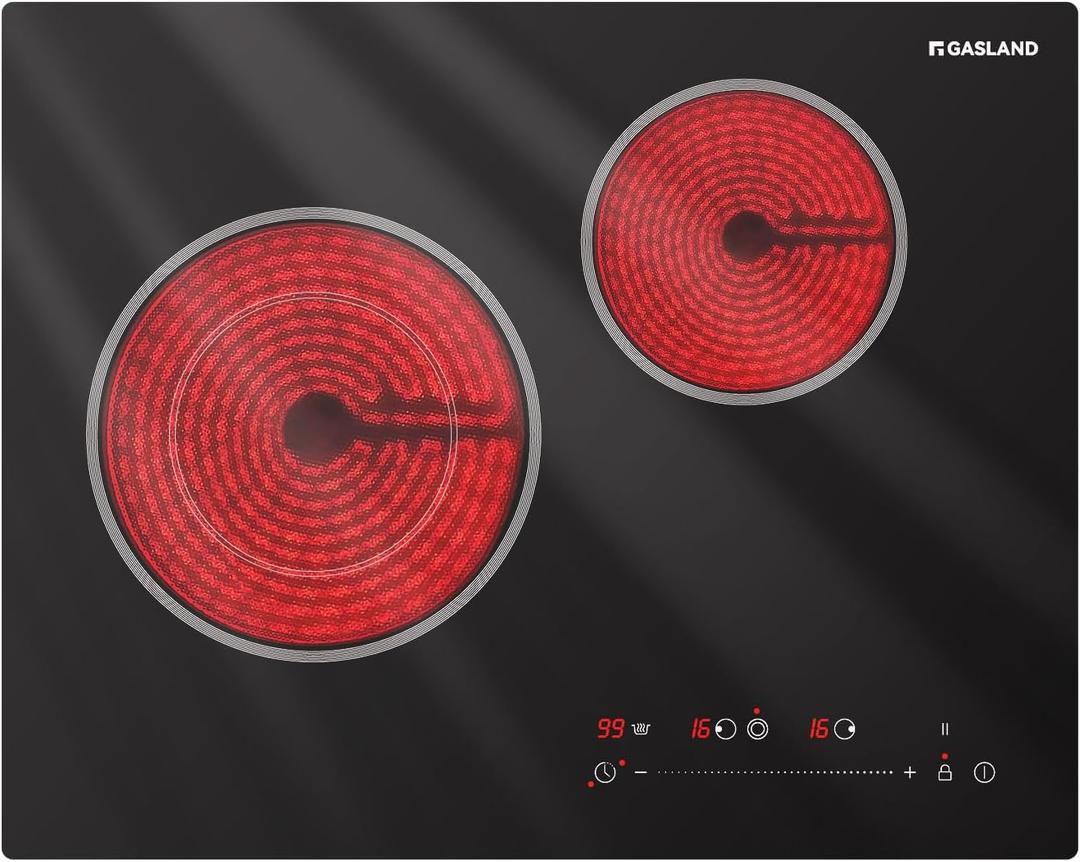 GASLAND 21 Inch Electric Cooktop for Apartment, ETL Certificated 2 Burners, 3700W Built-in Radiant Stove Top With 16 Power Levels, 240V Ceramic Stovetop, Slide Touch Control