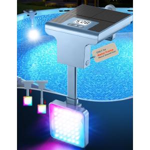 Solar Pool Lights for Metal Frame Above Ground Pool, Upgraded Solar Lights w/LCD Pool Thermometer,Underwater Led Lights for Pool Accessories,Swimming Pool Lighting with 10 Light Modes,1PC
