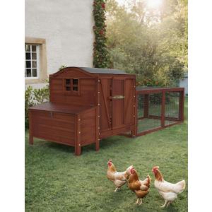 Wooden Poultry Cage for 3-5 Chickens, 106in Chicken Coop with Run, Outdoor Hen Coop with Waterproof Roof, Nesting Box, Pull Out Trays and Ramp, Red