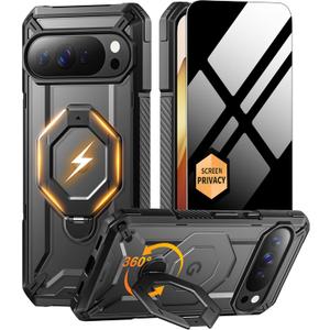 TONGATE for Pixel 10 Pro Case/Pixel 10 Case with 360 Spin Magnetic Stand, Compatible with MagSafe, Privacy Screen Protector, Military Grade Protection for Google 10Pro Phone Case, Black