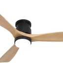 Flush Mount Ceiling Fan with Light Remote, 52inch Natural Wood Ceiling Fans, 6 Speeds Reversible DC Motor 3CCT LED Lighting, Indoor Outdoor Fan Farmhouse Bedroom Living Room