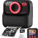 Upgrade Kids Camera Instant Print for Boys and Girls, 1080P HD Dual-Lens Selfie Digital Camera with Print Paper & 32G Card, Christmas Birthday Gifts Toys for Toddler and Teenagers Age 3-16 Years Old (Black)