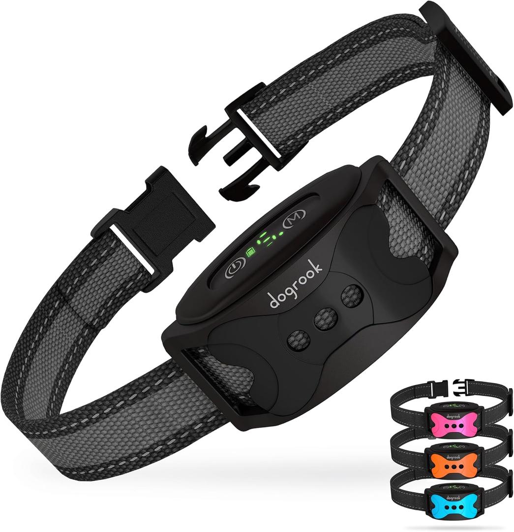 DogRook Rechargeable Dog Bark Collar - No Shock Training Smart Collar - Beep & Vibrating - Anti Bark Collar for Large Dog, Medium & Small Dog - No Shock Bark Collar - 12-110 Lbs (Black)