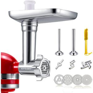 Metal Food Grinder Attachments for KitchenAid Stand Mixers, Meat Grinder, Sausage Stuffer, Perfect Mixer Attachment for KitchenAid Mixers, Silver(Machine/Mixer Not Included)