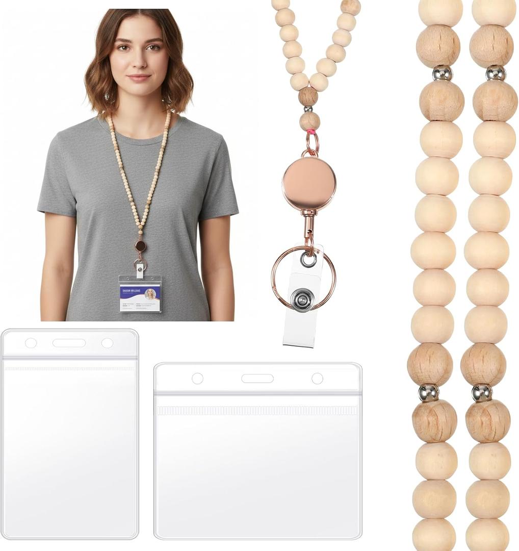 Teacher Lanyard with ID Holder Beaded Lanyards Cute Retractable for ID Badges Keys Ship Cards Women