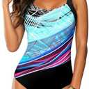 Aleumdr Womens One Piece Swimsuit Athletic Swimwear Bathing Suits Color Block Print Sport Swimsuits, S