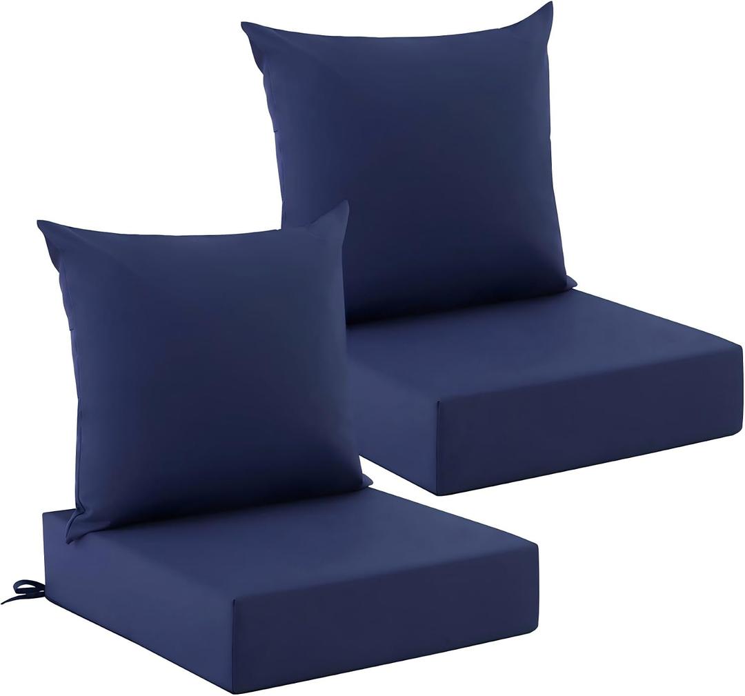 Outdoor Cushions for Patio Furniture, Outdoor Seat Cushion Set 24 x 24 x 5.75 in, Waterproof & Fade Resistant Outdoor Chair Cushions, Patio Cushion with Removable Cover, Set of 2, Navy Blue, 24*24+5.75/25*22.5"