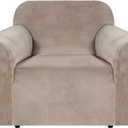 H.VERSAILTEX Stretch Velvet Armchair Cover Couch Covers 1 Cushion Chair Slipcover for Living Room Furniture Cover Crafted from Thick Comfy Rich Velour (Chair 31"-49", Taupe)