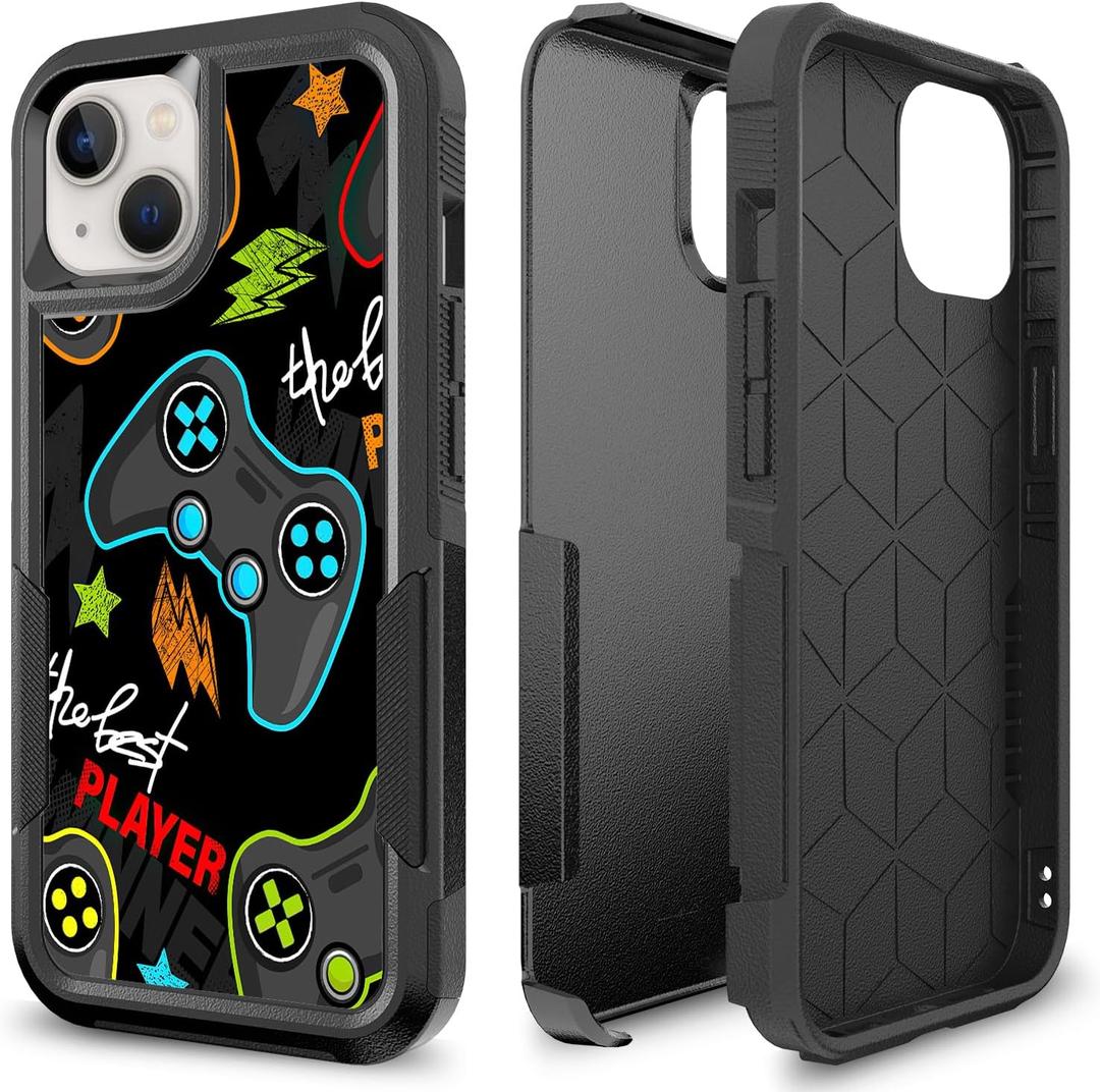 Case for iPhone 13, Gaming Controller Video Game Player Pattern Shock-Absorption Hard PC and Inner Silicone Hybrid Dual Layer Armor Defender Case for iPhone 13 (6.1 inch)