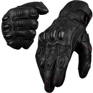 J.A.G. Leather Motorcycle Gloves for Men - Carbon Fiber Knuckle Protection, Motorbike Powersports, Dirt Bike, Touchscreen Gloves for Men and Women, Guantes Para Moto, Large